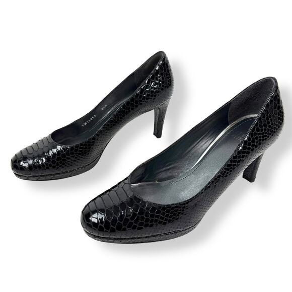 STUART WEITZMAN shiny black snakeskin leather platform heels - Picture 13 of 16